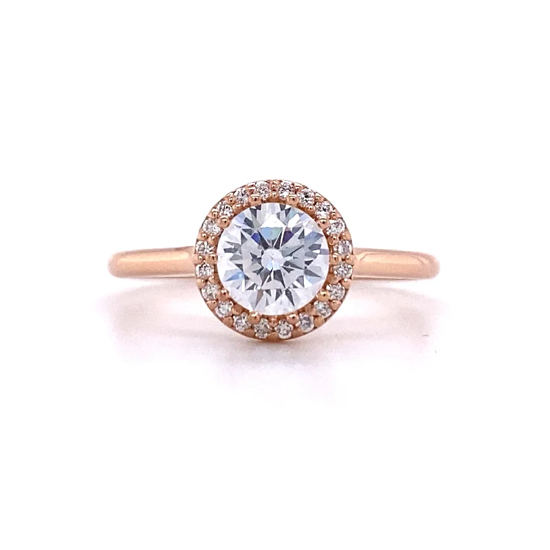 Ladies Forest Green Engagement Rings -Round Diamond Halo Engagement Ring in Rose Gold