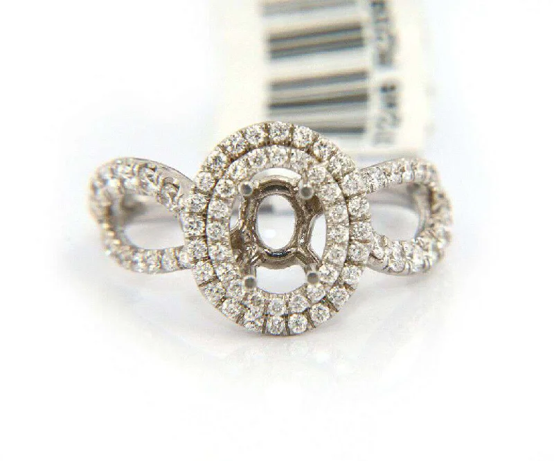 Ladies Rings with Sun Spark-0.71 CTW Double Oval Diamond Open Wave Shank Semi Mount Ring In 18K