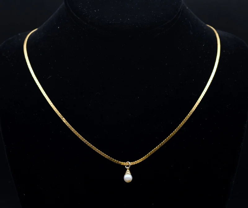 Ladies Necklaces for Bride Shine-Napier - Gold Tone Chain Necklace with Faux Pearl Pendant - 23.5"