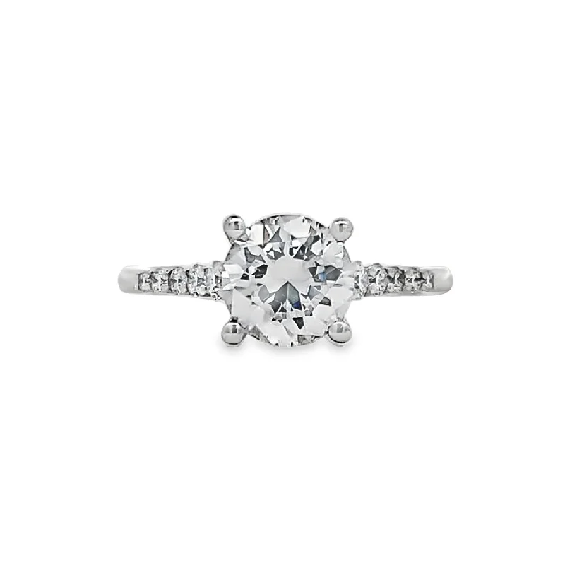 Ladies Grand Statement Engagement Rings -Round Diamond Side Stone Engagement Ring in White Gold by Gabriel NY