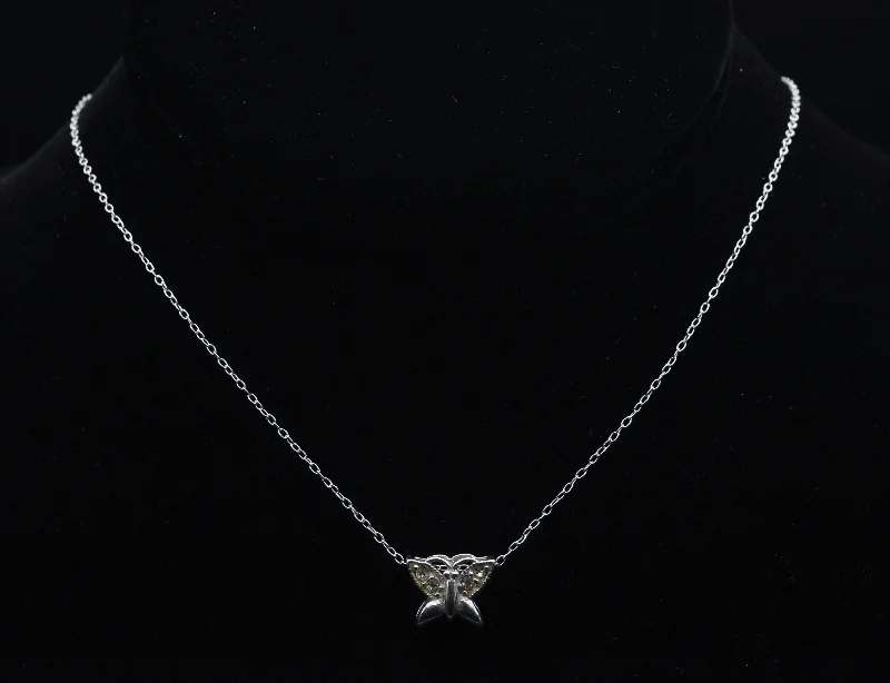 Ladies Necklaces with Moon Spark-Vintage Sterling Silver and Rhinestone Butterfly Pendant on Italian Chain Necklace - 16.75"