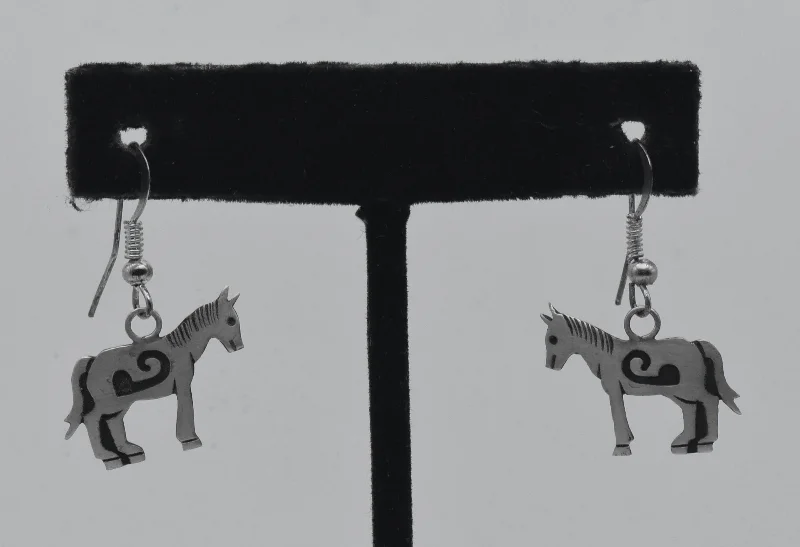 Ladies quirky gleam earrings -Vintage Sterling Silver Southwestern Horse Earrings