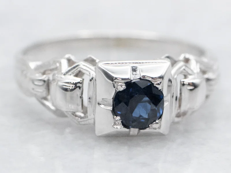 Ladies Budget Charm Engagement Rings -Retro Sapphire Solitaire Engagement Ring