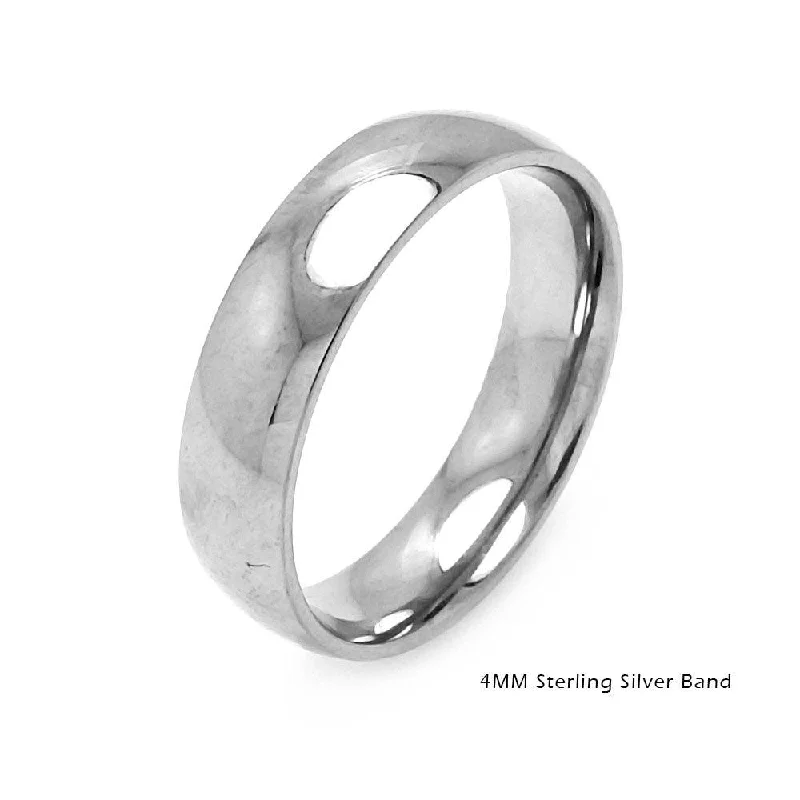 Ladies Enamel Splash Engagement Rings -High Polished 925 Sterling Silver Plain Wedding Band Round Ring - RING01-4MM