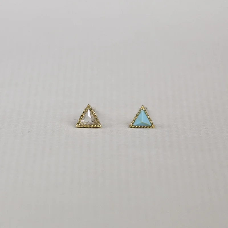 Ladies slender dangle earrings -Blue and Clear Triangle Stud Earrings