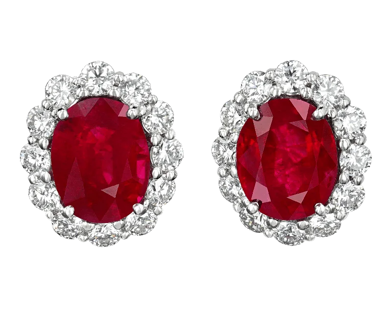 Ladies hexagon gleam earrings -Oval Burma Ruby Earrings, 8.58 Carats