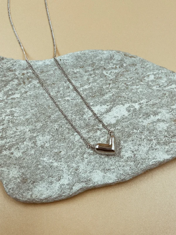 Ladies Necklaces with Bronze Enstatite-Small Intuitive Abstract Heart Necklace in Silver Tone