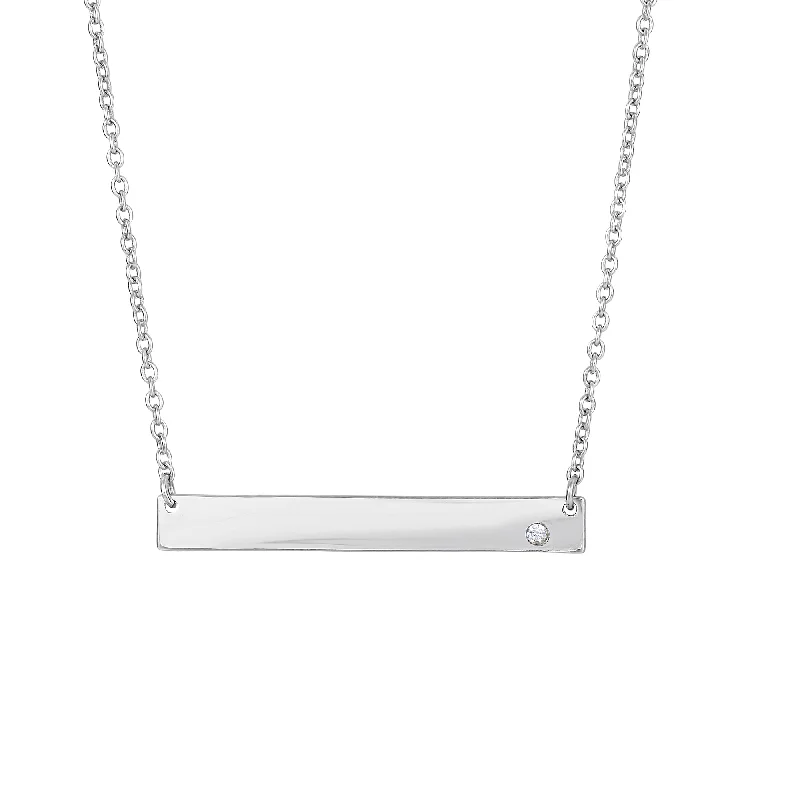 Ladies Necklaces with Fringe Glow-Silver ID Bar with CZ Accent Necklace