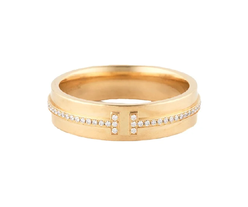 Ladies Rings with Yellow Herderite-Tiffany & Co. 0.12ctw Diamond T Wide Band Ring in 18K