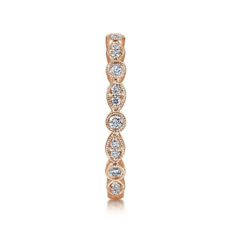 Ladies Rings for Work Shine-Gabriel & Co. - LR5701K45JJ - 14K Rose Gold Marquise and Round Station Diamond Ring