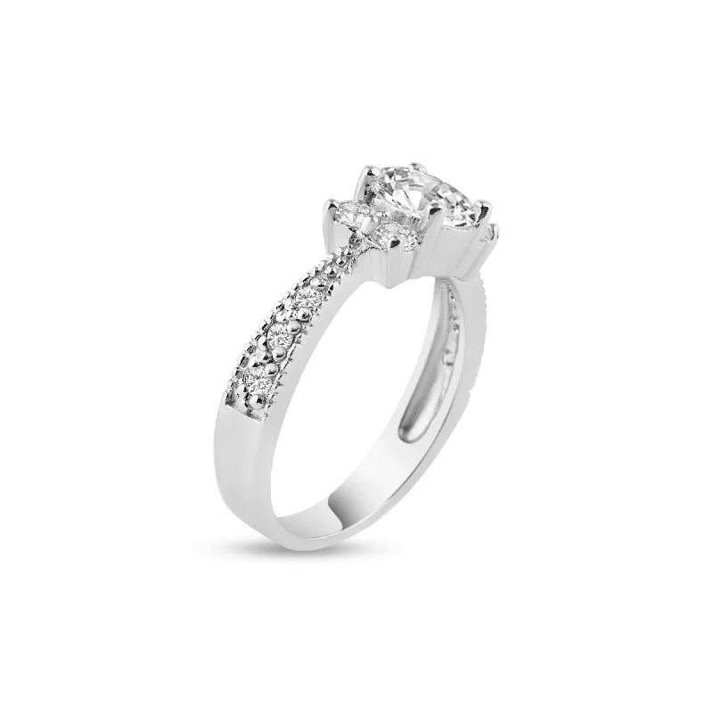 Ladies Rose Romance Engagement Rings -Silver 925 Rhodium Plated Oval Center Pave Clear CZ Engagement Ring - AAR0003CLR