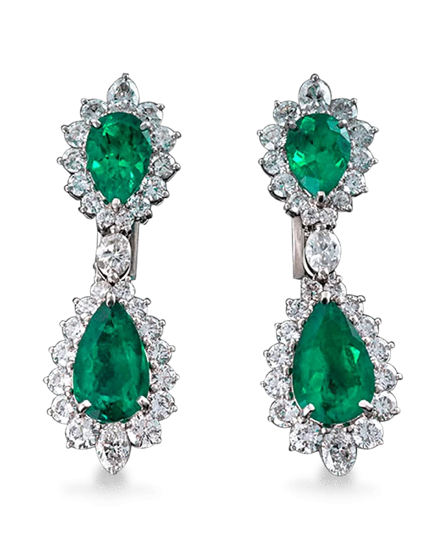 Ladies barely-there earrings -Colombian Emerald and Diamond Earrings, 7.45 Carats