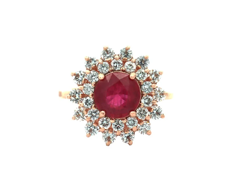 Ladies Rings Retro Shine-Effy 2.75ct Ruby and 1.10ctw Diamond Double Starburst Frame Ring in 14K