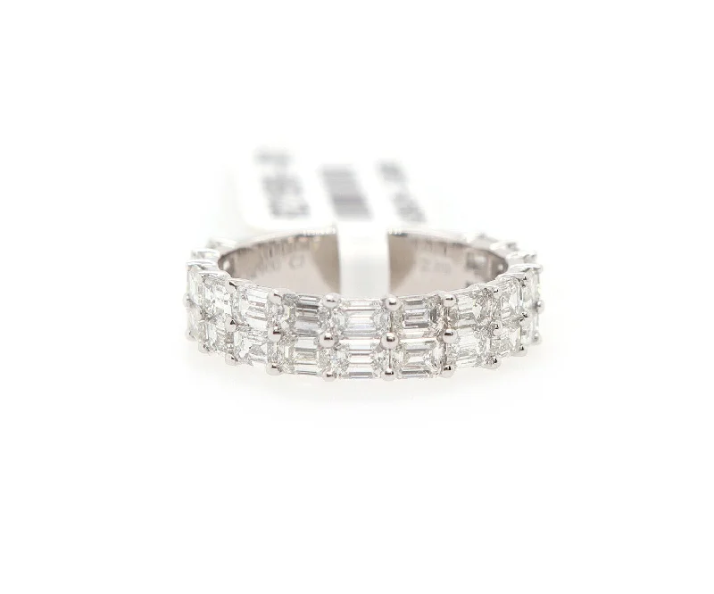 Ladies Rings with Coral Spark-New 2.89ctw Emerald Cut Diamond Double Row Band Ring in Platinum