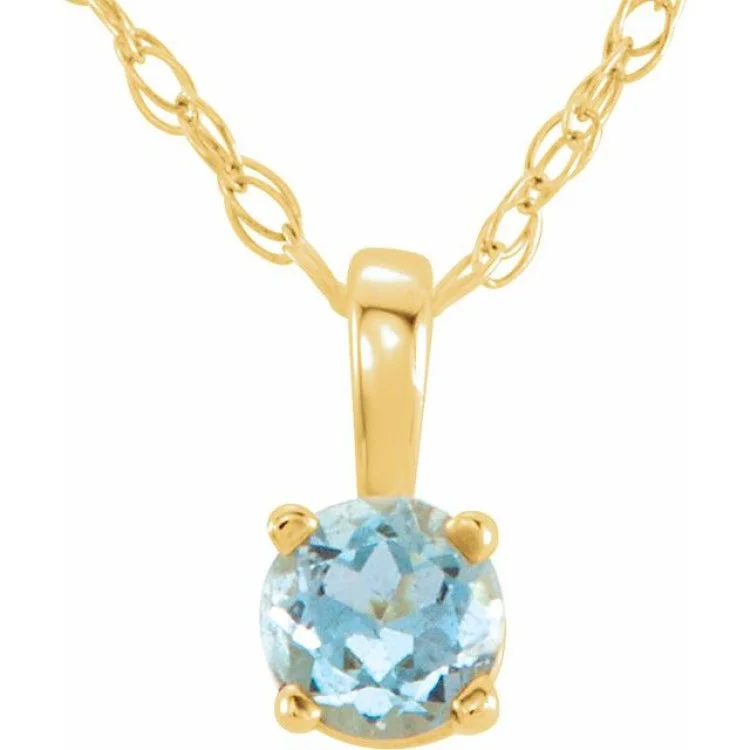 Ladies Necklaces with Crown Shine-14K Yellow 3 mm Natural Aquamarine Youth Solitaire 14" Necklace