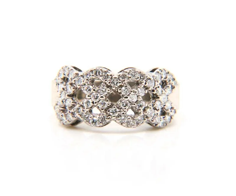 Ladies Rings with Cross Spark-1.00ctw Pave Diamond Woven Link Band Ring in 14K