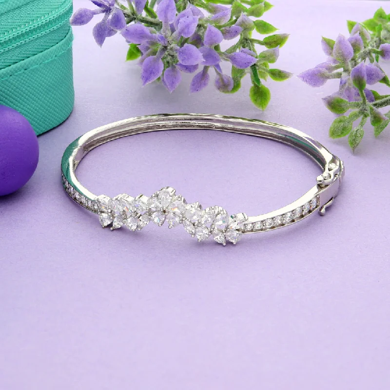 Ladies Bracelets with Jade Glow-Sterling Silver 925 Flower Zirconia Bangle - FKJBNGSL9478