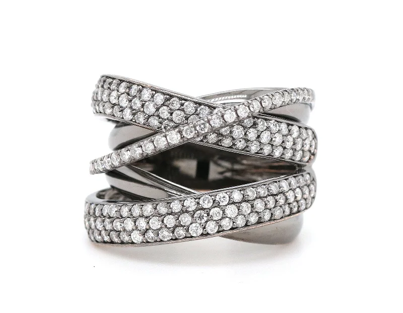 Ladies Rings for Travel Glow-Effy 2.50ctw Round Diamond Multi Row Crossover Ring in 14K