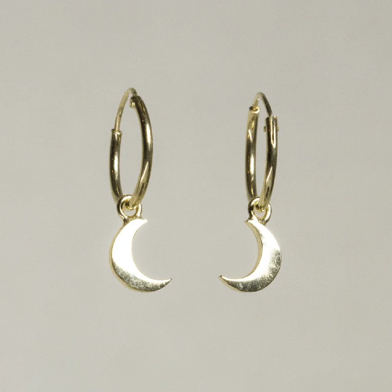 Ladies shimmering flash earrings -Moon Charm Hoop Earrings