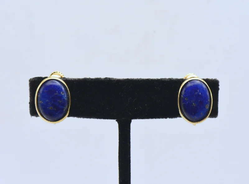 Ladies airy feather earrings -Napier - Vintage Faux Lapis Lazuli and Gold Tone Clip On Earrings