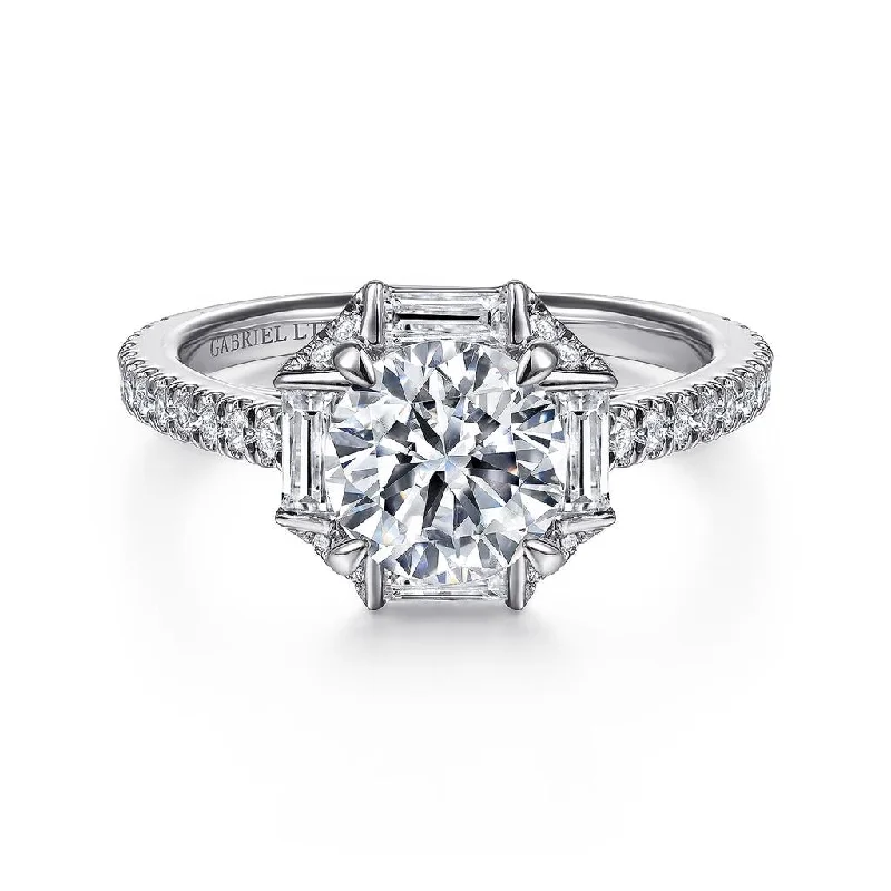 Ladies Solo Diamond Engagement Rings -Gabriel & Co. Ryland - 18k White Gold Octagonal Halo Round Diamond Engagement Setting