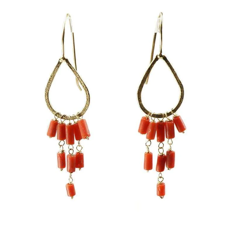 Ladies asymmetrical flair earrings -The Cairo Earrings by brunet in Red Organic Beads