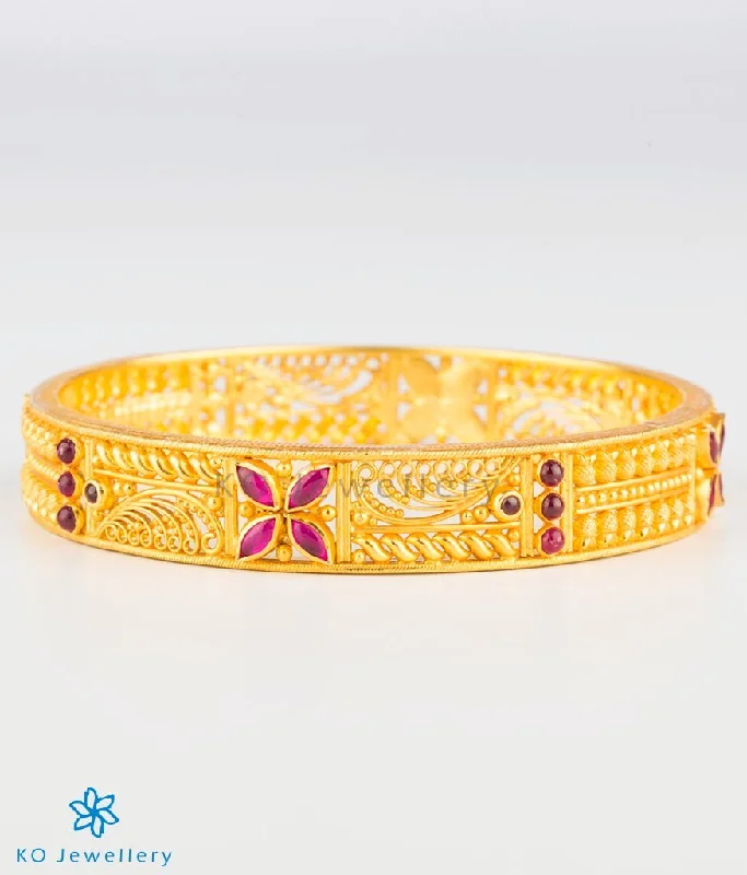 Ladies Bracelets with White Leucite-The Mithila Silver Kempu Bangle (Size/2.2/2.4/2.6/2.8)