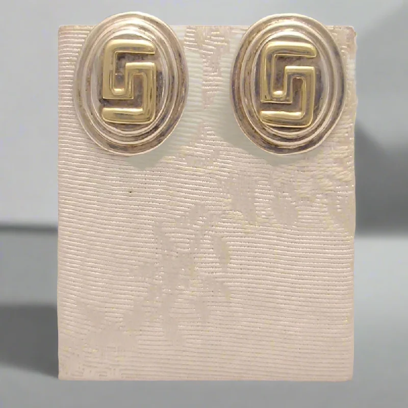 Ladies sleek hoop earrings -Greek Key Meander Earrings in sterling Silver (AG-03)