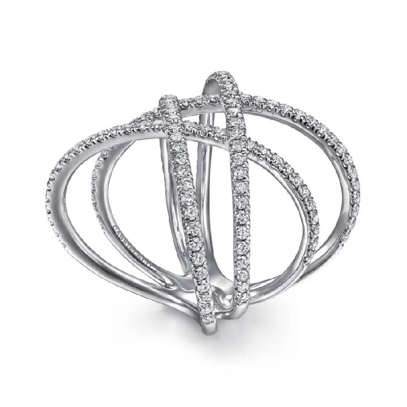 Ladies Rings for Mom Spark-Gabriel & Co. - LR50925W45JJ - 14K White Gold Layered Woven Diamond Ring