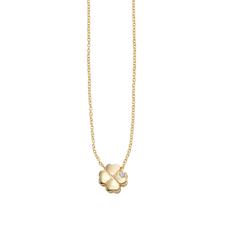 Ladies Necklaces with White Thaumasite-14K Gold .005ct Diamond Clover Necklace