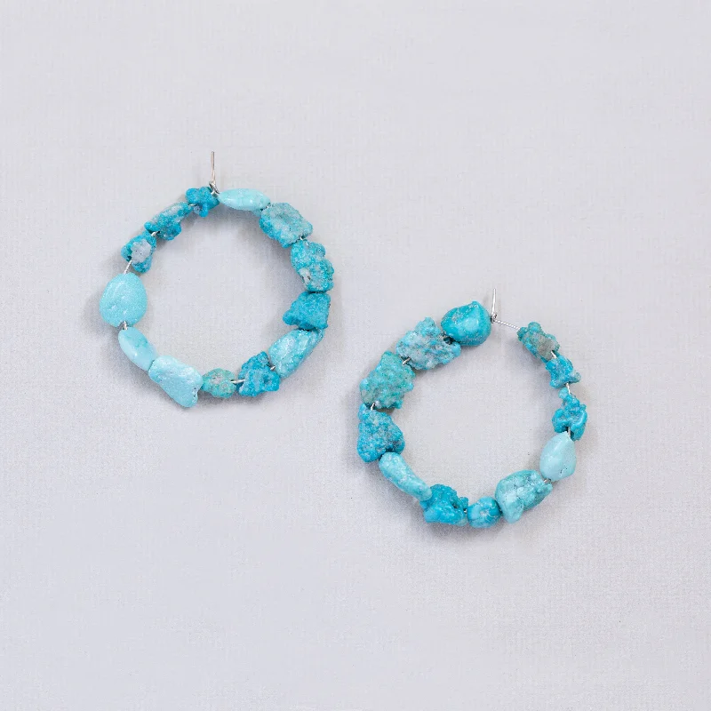 Ladies timeless vintage earrings -Turquoise and Silver Hoop Earrings