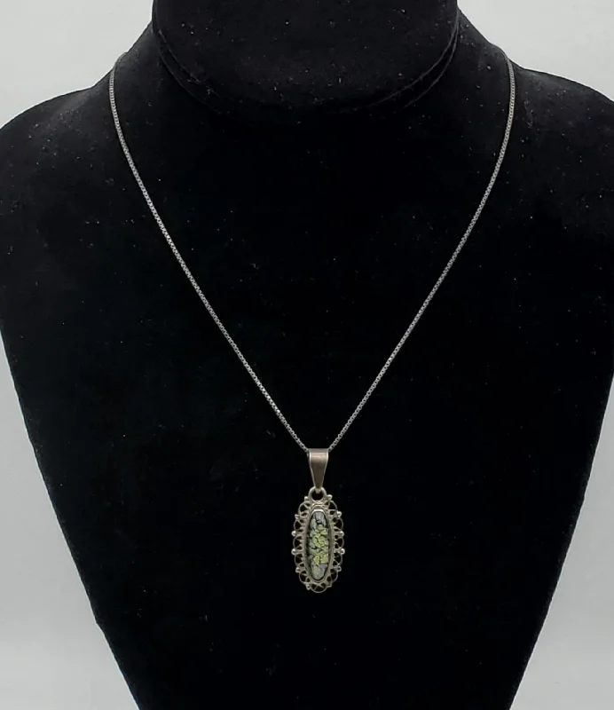 Ladies Necklaces with White Muscovite-Vintage Handmade Dichroic Glass Sterling Silver Pendant on Sterling Silver Italian Chain Necklace - 23.5"