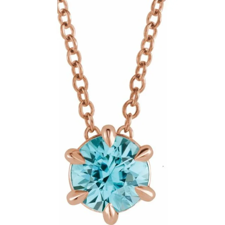 Ladies Necklaces with Heart Glow-14K Rose 5 mm Natural Blue Zircon Solitaire 16-18" Necklace