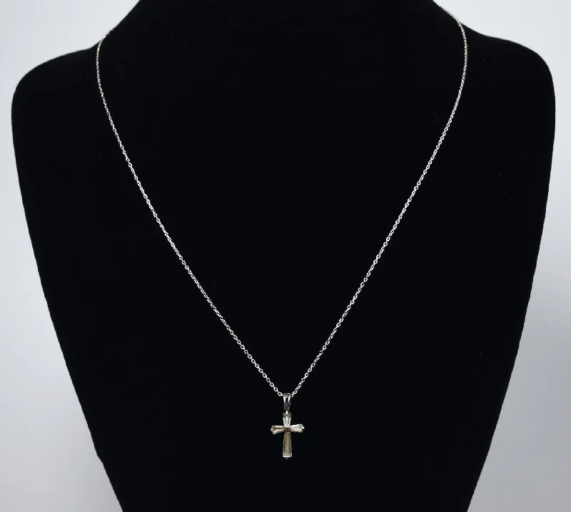 Ladies Necklaces with Green Clinozoisite-Ross-Simons - Sterling Silver Cubic Zirconia Cross Pendant on Sterling Silver Chain Necklace