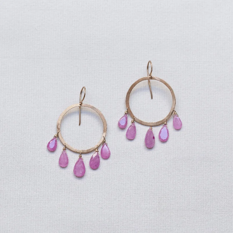 Ladies delicate chain earrings -Pink Sapphire Drop Earrings