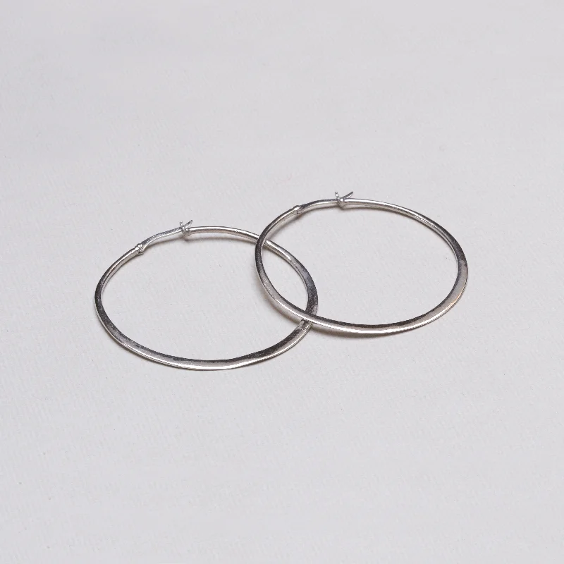 Ladies confident shine earrings -Flat Silver Large Hoop Earrings