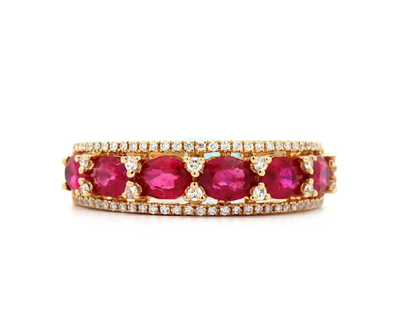 Ladies Rings for Engineer Glow-New 1.92ctw Oval Ruby and 0.20ctw Diamond Frame Band Ring in 14K