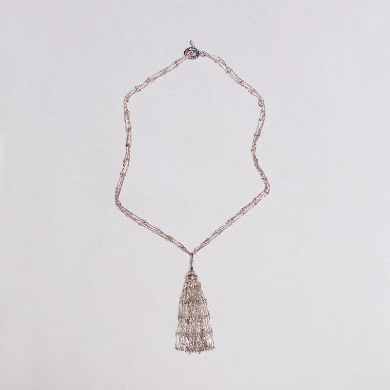 Ladies Necklaces with White Muscovite-Vintage Links Sterling Silver Tassel Necklace