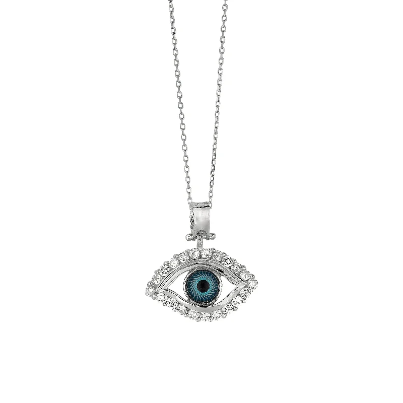 Ladies Necklaces with Silver Shine-Silver Evil Eye CZ Necklace