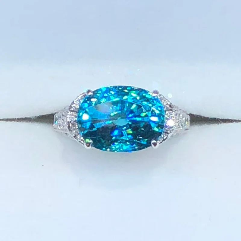 Ladies Rings with Flame Shine-Blue Zircon Ring