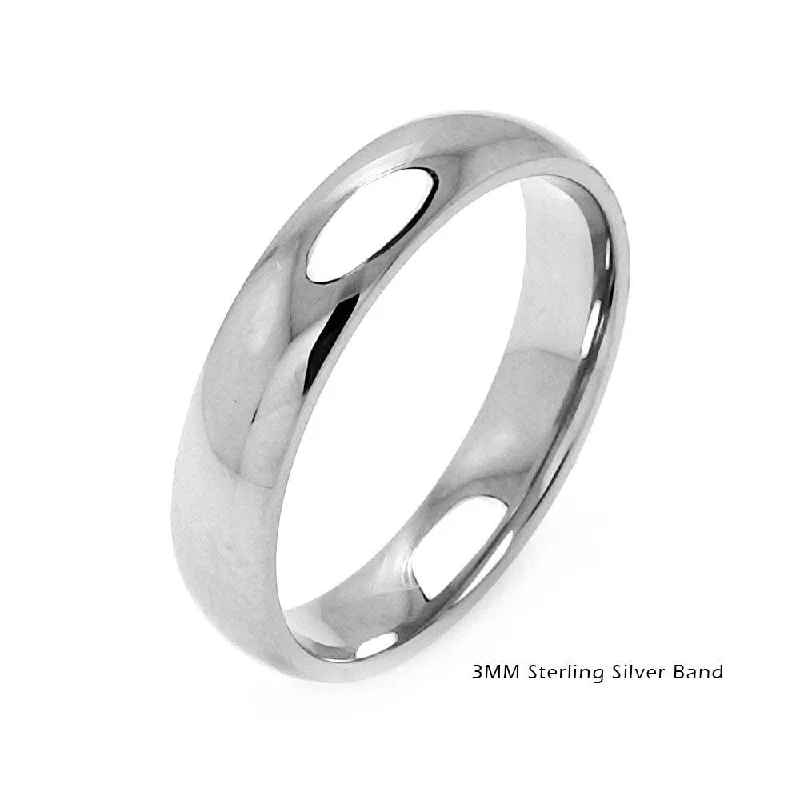 Ladies Tender Sentiment Engagement Rings -High Polished 925 Sterling Silver Plain Wedding Band Round Ring - RING01-3MM