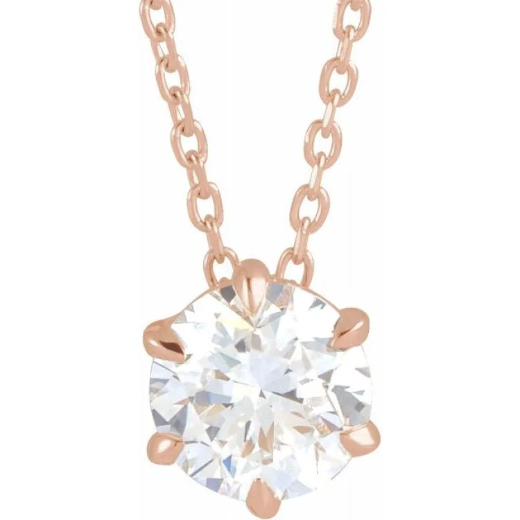 Ladies Necklaces Unique Shine-14K Rose 7/8 CT Lab-Grown Diamond Solitaire 16-18" Necklace