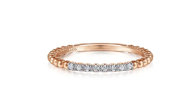 Ladies Rings with Crystal Shine-Gabriel & Co 14K Rose Gold Bujukan Bead and Diamond Stackable Ring LR51823K45JJ