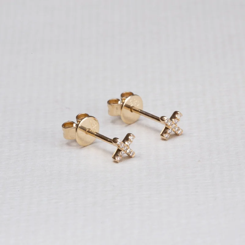 Ladies frosty winter earrings -Yellow Gold Kiss Stud Earrings with Diamonds