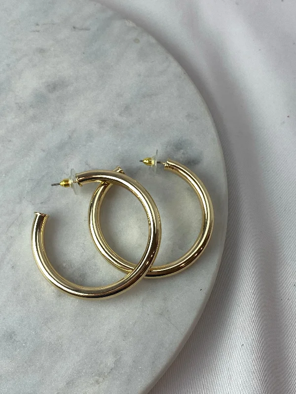 Ladies gritty punk earrings -Earrings - Tubular Gold Hoops